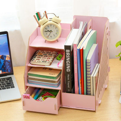 Wooden Desktop Folder File Rack Storage Box Desk Organization Multifunctional Stationery Rack Desktop Organizer Accessories