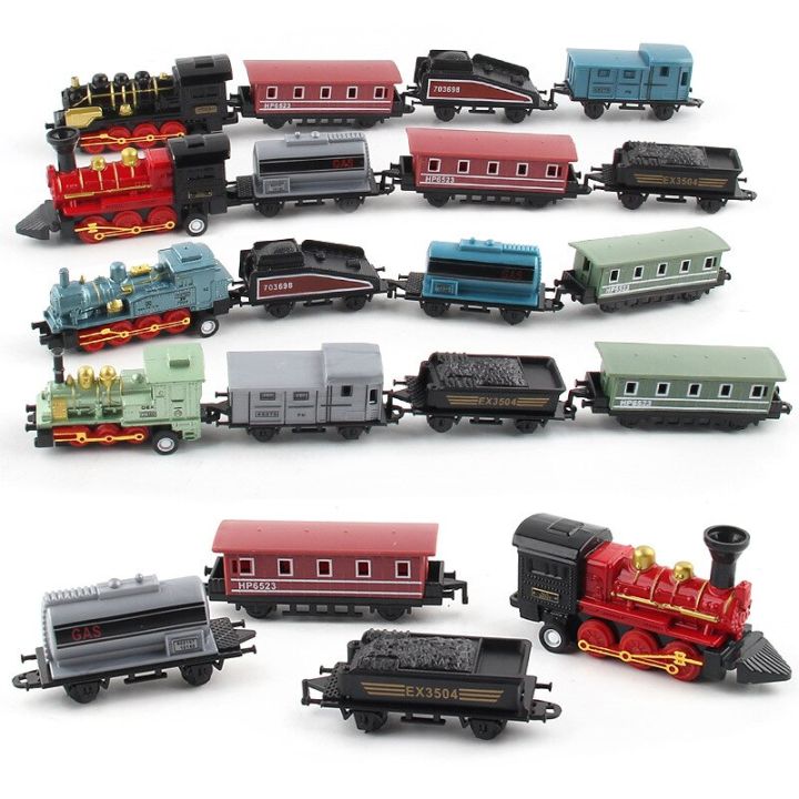 ชุด-kids-toys-รถไฟไอน้ำรถของเล่นรถไฟดึงกลับแบบของเล่นรถโมเดล-diecast-สำหรับเด็ก2ถึง4ปีแบบย้อนยุค