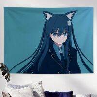 【Ready】? Japanese Anime Cat Feather Shizuku Background Cloth Student Dormitory Bedside Decoration Hanging Cloth Cat Ear Girl Wall Cloth Cat Lady Tapestry