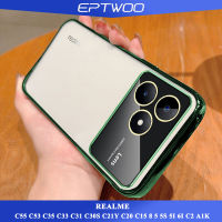 EPTWOO เคสหน้าต่างขนาดใหญ่เคลือบอิเล็คโทรเพลทสำหรับ OPPO REALME C55 C53 C35 C33 C31 C30S C21Y C20 C15 8 5 5S 5I 6I C2 A1K เคสโทรศัพท์พร้อมเลนส์เต็มรูปแบบป้องกันกล้อง TPU เนื้อนิ่มโปร่งใสใสกันกระแทก MM-07