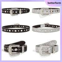 BETTERFORM หนังพียู เข็มขัดพลอยเทียม กลิตเตอร์ คริสตัลบลิง สายคาดเอว แฟชั่นสำหรับผู้หญิง ปรับได้ปรับได้ เข็มขัดรัดเอว สำหรับผู้หญิง