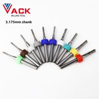 VACK 10pc / lot 3.175mm PCB เจาะ Bit Set PCB Router Bit Right Spiral PCB Milling Cutter Down Cut Corn End Mill CNC Engraving Bit