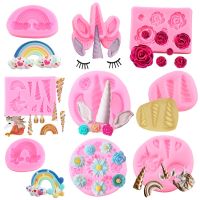 Unicorn Horns Ear Rainbow Rose Flower Resin Silicone Mold Cupcake Fondant Cake Decorating Tools Candy Chocolate Gumpaste Moulds Bread  Cake Cookie Acc