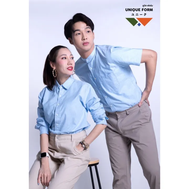 uniqueform-เสื้อเชิ้ต-แขนยาวคอปก-sky-blue-shirt-สีฟ้ายีนส์-ผ้าอ้อกฟอร์ด-pure-oxford-shirt