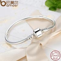 BAMOER Authentic 100 925 Sterling Silver Snake Chain Bracelet &amp; Bangle Pave Star Cubic Zirconia CZ DIY Jewelry