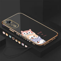 (คลังสินค้าพร้อม) เคสเคสมือถือสำหรับ OPPO A78 5G พร้อมฟรีสายคล้อง + การ์ตูนสุนัขชุบขอบสี่เหลี่ยมฝาหลังนิ่ม