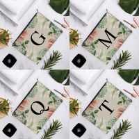 Spring Flower Plant Black English Alphabet Pattern Linen Cosmetic Bag For Women Makeup Easy Carry Storage 15*22cm/18*25cm