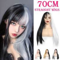 【จัดส่งที่รวดเร็ว】 วิคผม ผมต่อ เครื่องประดับผม แฟชั่นผู้หญิง Lady Girl Black &amp; White Ombre ธรรมชาติวิกผมยาวตรงคอสเพลย์น่ารักวิกผมทรงโลลิต้า  วิกผมสวย