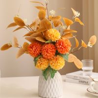 Orange Fall Artificial Fake Flower Bouquet Dining Table Decors Silk Eucalyptus Bunch Flowers Arrangement Wedding Decoration