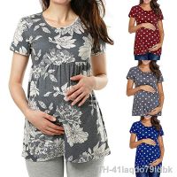 ◘✾❖ Gravidez Camiseta feminina Maternidade Verão Manga Curta T-shirt Estampado Dot Grávida Túnica Blusa Roupas para