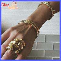 DILER สไตล์หนาๆ กำไลข้อมือสร้อยข้อมือ พื้นผิวเมทัลลิก 18K ค่ะ เครื่องประดับอัญมณีอัญมณี แฟชั่นสำหรับผู้หญิง เหล็กไร้สนิม แหวนเปิด สำหรับผู้หญิง