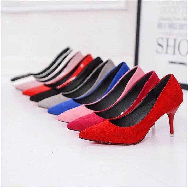 รองเท้าผู้หญิง-รองเท้าปั๊มหนังปลายแหลมส้นสูง8ซม-สีแดง-zapatos-mujer-งานแต่งงาน