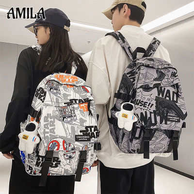 กระเป๋ามัธยมต้นกระเป๋านักเรียน AMILA Tas Ransel Grafiti แฟชั่นบรรจุของได้มากฮาราจูกุเกาหลี