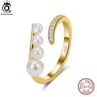 ORSA JEWELS 925 Sterling Silver Natural Freshwater Pearl Rings With AAAA Cubic Zirconia Adjustable Finger Ring Jewelry GPR07