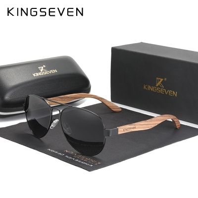 KINGSEVEN 2022 New Handmade Wood Sunglasses Polarized Mens Glasses UV400 Protection Mirror Eyewear Wooden Temples Oculos Z5518