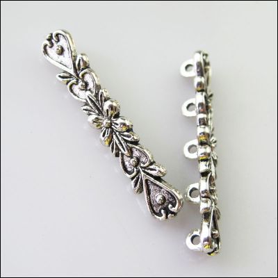 15Pcs Tibetan Silver 5 Hole Flower Heart Spacer Bar Beads Connectors Charms 6.5x36mm