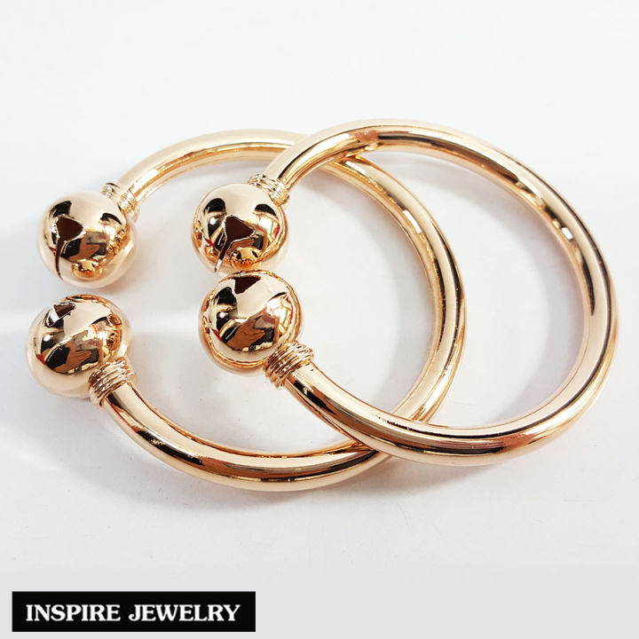 inspire-jewelry-กำไลข้อเท้าเด็ก-กระพรวนคู่-pink-gold-แบบโบราณ-สวยหรู-กลมเกลี้ยง-พร้อมถุงกำมะหยี่หรู