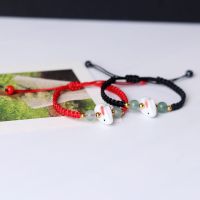 Charm Versatile Lovely Rabbit Ceramic Woven Bracelet Couple Lucky Kawaii Pendant Rope Chain Jewelry Gift Wholesale