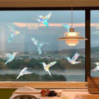 PAN6303936269 Decorative Film Anti-Collision Stop Alert Flower Feather Pattern Birds Glass Decals Cat Window Clings Rainbow Prism Hummingbird Static S