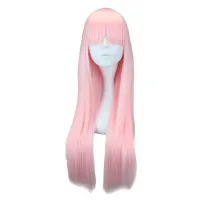 QQXCAIW Long Straight Women Cosplay Light Pink 70 Cm Synthetic Hair Wigs Wig  Hair Extensions Pads