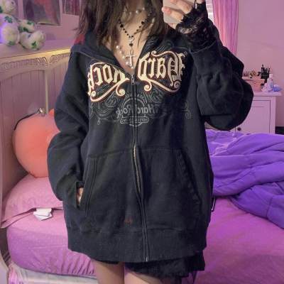 2023 Korean Retro Zip Up Hoodies ฤดูใบไม้ร่วง Streetwear 90S Vintage Mall Goth เสื้อพิมพ์กราฟิก Aesthetic Dark Academia Coat Jackets