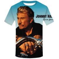 2023 NewJohnny Hallyday พิมพ์เสื้อยืดนักร้องฝรั่งเศสร็อคสตาร์ Streetwear T ชาย Tee