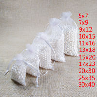 100pcslot White Drawstring Organza Bags 7x9 9x12 10x15 13x18 15x20cm Wedding Birthday Party Jewelry Gift Packaging Bags Pouches
