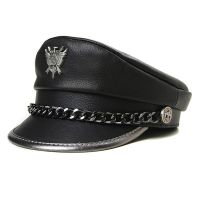 Novità Inverno Cappello Da Uomo In Vera Pelle Maschile ป้ายด้านบนแบนโลโมติวาย้อนยุค Cappellini Militari Studenti Punk Catena Corale Gorra