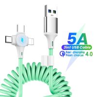 [HOT T] 3in 5A Samsung สายสำหรับ Huawei ที่ชาร์จความเร็วสูง1สายสปริง Xiaomi สายข้อมูล Poco Type C Micro สำหรับ iPhone 14 X สาย USB ชาร์จ