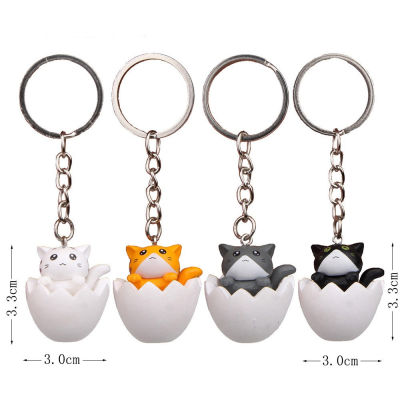 Key Rings Kawaii Women Ornament Car DIY Gifts Cartoon Doll EggShell Cat KeyChain Lovely Animal