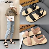 ?✜♗☃ Large size flat heel sandals womens outerwear espadrille imitation straw summer one-word slippers beach fashion