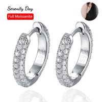 Serenity Day Real D Color 1.0Mm Full Moissanite Hoop Earrings For Women S925 Sterling Silver Plate Pt950 Versatile Fine Jewelry