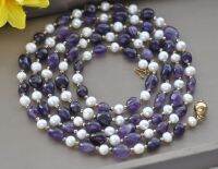 Z10615 17“-100" 12mm Purple Baroque Amethyst White Round Pearl Necklace Magnet