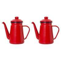 2X 1.1L High-Grade Enamel Coffee Pot pour Over Milk Water Jug Pitcher Barista Teapot Kettle for Gas Stove Red