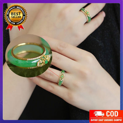 Plun-แหวนคริโซเพรสเงินสเตอร์ลิงธรรมชาติของผู้หญิงมรกตเปิดปรับได้แหวนหยกสีเขียวแหวนสตรีระดับไฮเอนด์