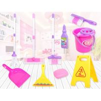 Cleaning Play Set Kids Role Play 6 Piece Broom Mop Bucket Dustpan R7RB