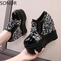 2023 Womens Round Toe Rainbow Colors Sequins Bling Wedge High 13CM Heel Sandals Shoes Platform