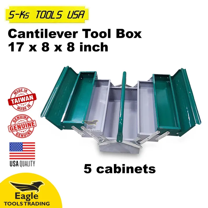 Cantilever Metal Tool Box (17x8x8) Sks Tools USA Heavy Duty Metal Tool