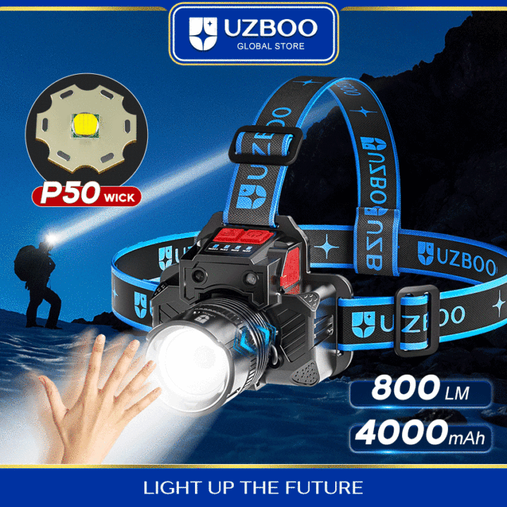 UZBOO Headlight Waterproof Rechargeable Motion Sensor Head Light