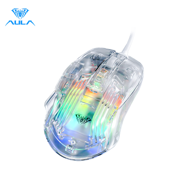 เมาส์สำหรับเล่นเกมส์แบบสายใส S80 AULA เอฟเฟกต์แสง RGB สุดเท่1200-7200 DPI การปรับหกความเร็ว USB การเมาส์สำหรับเครื่องพีซีเมาส์สำหรับเล่นเกมส์826