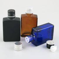 10pcs/lot 1oz 30ml Flat Square Glass Essential Oil Bottle with  Aluminum Cap  Amber Clear Blue White Perfume Bottle Container Travel Size Bottles Cont