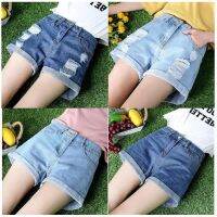 COD jfdss HANCHAO [Two Pieces] Large Size Korean Loose All-Match High-Waist Ripped Wide-Leg Denim Shorts 0456