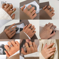 DKC เครื่องประดับล่าสุด Zircon Openwork ความรักแหวนกรงเล็บ INS แฟชั่นทรงเรขาคณิตไม่สม่ำเสมอมงกุฎเปิดเพลงสำหรับผู้หญิงเครื่องประดับของขวัญ