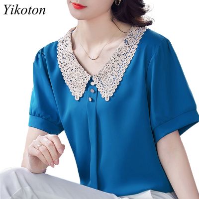 ✣☃▼ Size Shirt And Top Blouse Fashion Pan Collar Puff Sleeve Office Shirts Blusas