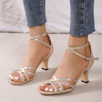 2023 Summer Sexy Large Sandals Womens New Fashion Cross Strap Buckle Solid Open Toe Leather High Heel Single Shoes Women