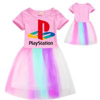 PlayStation Baby ชุดเดรสเจ้าหญิงทรงเอไลน์ผ้าโปร่ง,เดรสแฟชั่นเด็กผู้หญิงคอกลมลำลองเดรสลูกไม้สีรุ้งชุดเสื้อคลุมน่ารักแฟชั่นฤดูร้อนปี308ชุดเดรสสำหรับงานปาร์ตี้วันเกิด