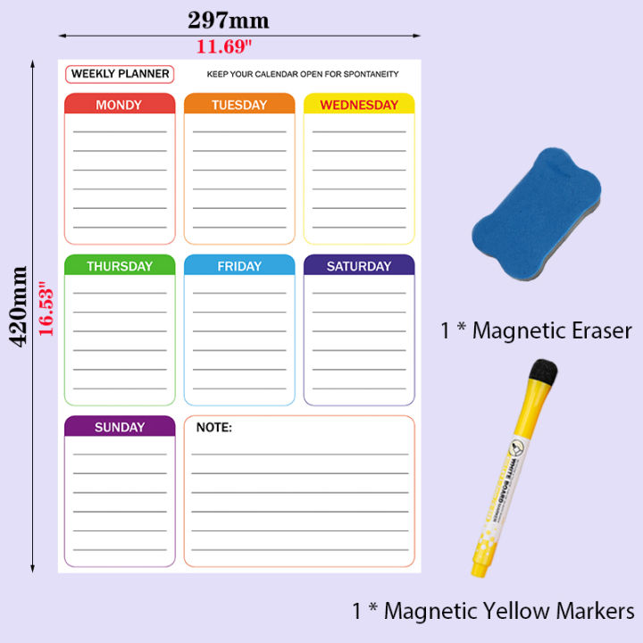 a3-size-weekly-planner-calendar-magnetic-fridge-stickers-menu-dry-erase-calendar-marker-whiteboard-message-board