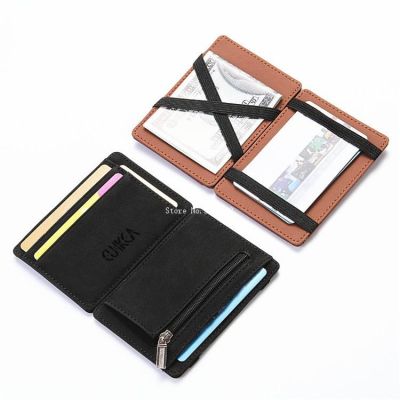New Men Wallet Male Pu Leather Mini Small Magic Wallets Zipper Coin Purse Pouch Plastic Credit Bank Card Case Holder