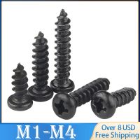 100pcs Cross Round Head Phillips Self-tapping Screws M1 M1.2 M1.4 M1.5 M1.7 M2 M2.3 M2.6 M3 M3.5 M4 Black Carbon Steel Screw Screw Nut Drivers