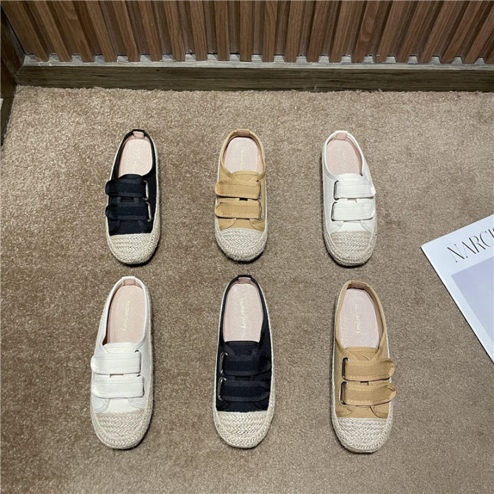 gentle-wanwan-lei-style-straw-fisherman-shoes-womens-shoes-2023-spring-and-autumn-thin-all-matching-outer-wear-closed-toe-half-slippers